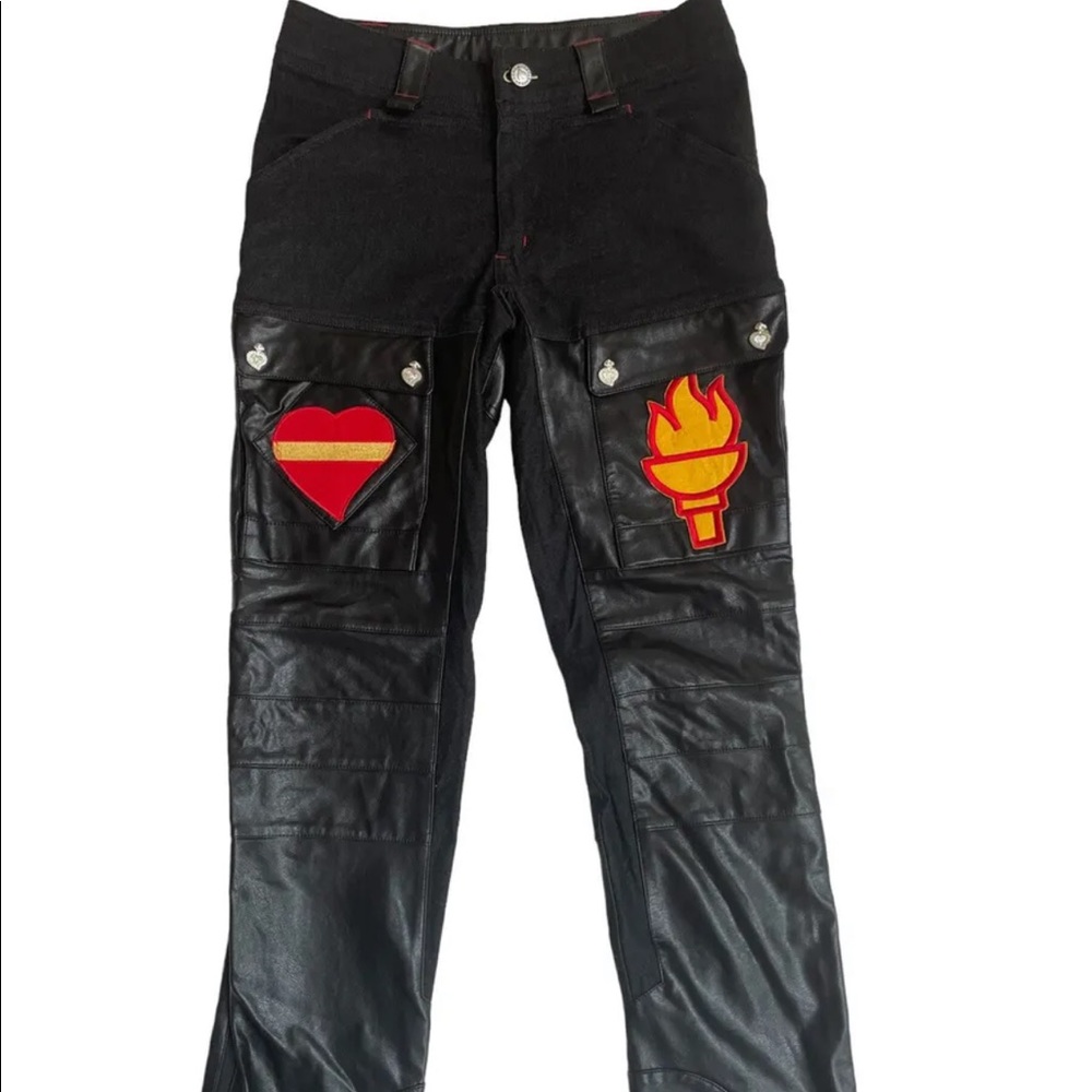 When Smoke Clears Black Leather Womens Pants w/ Patches Size 26